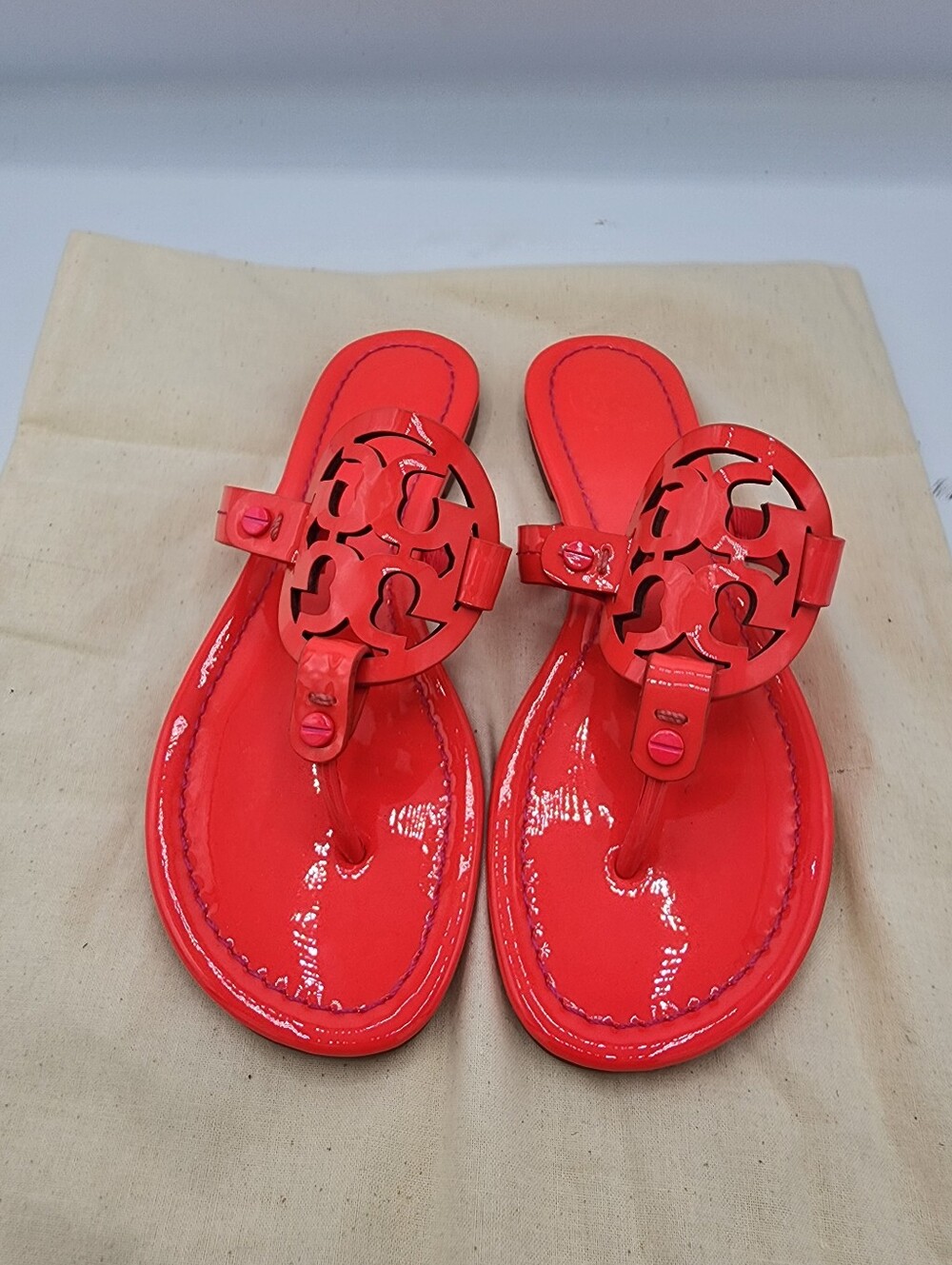 Tory Burch Red Patent Miller Thong Sandals